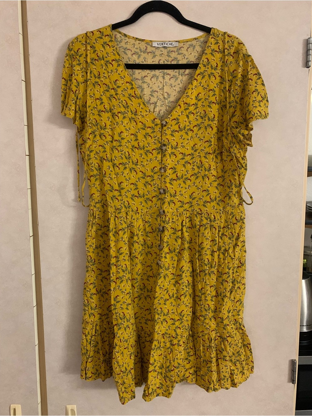 Yellow Floral V-Neck Mini Dress